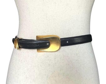 Robert Lee Morris vintage zwarte leren riem met goudkleurige gesp