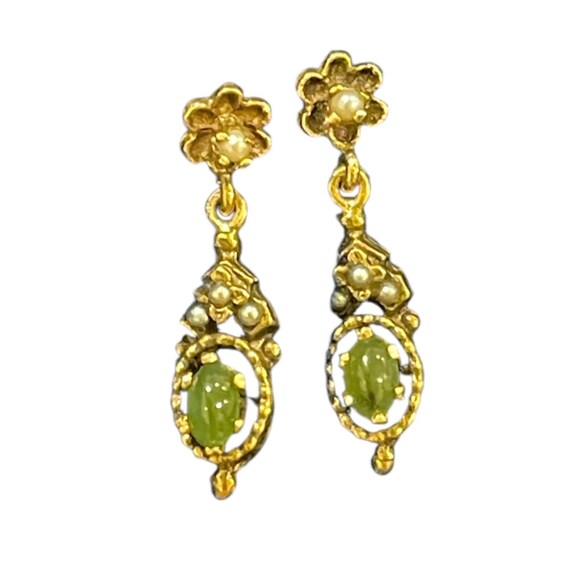 Antique Seed Pearl Gold Dangle Earrings