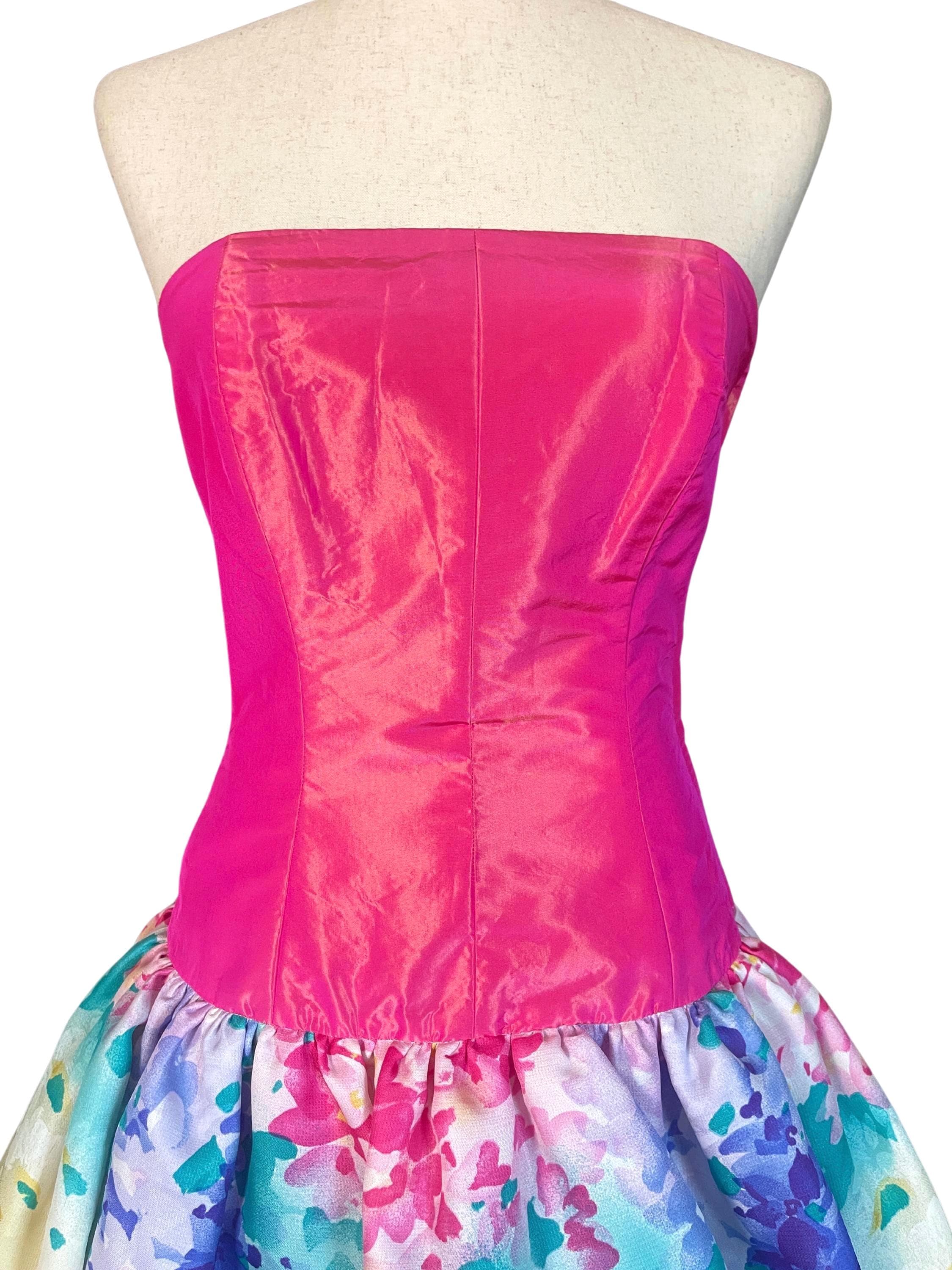 strapless open back dress Vintage Margaretha Ley Escada Pink Dress With Drop Waist and Bow  Modig