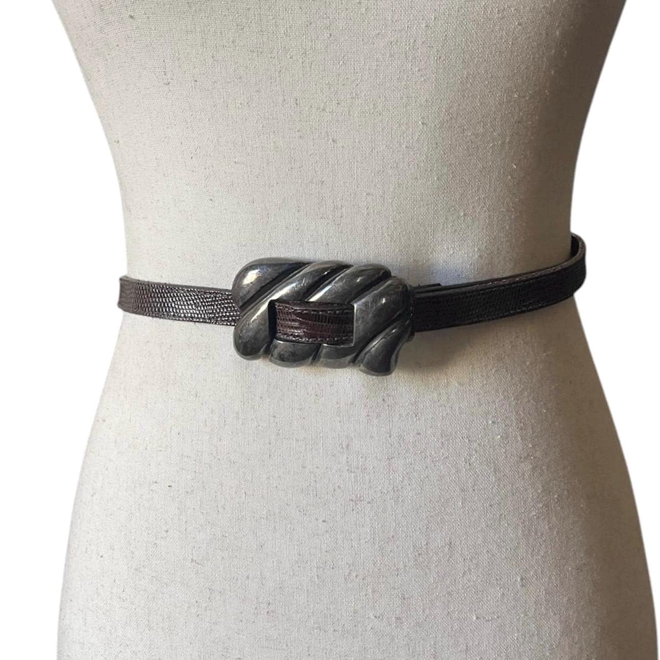 Vintage Barry Kieselstein-Cord Genuine Lizard Size 4 Large Brown Skinny EUC Vintage Barry Kieselstein-Cord Gold Metal Alligator Tan  main image 4