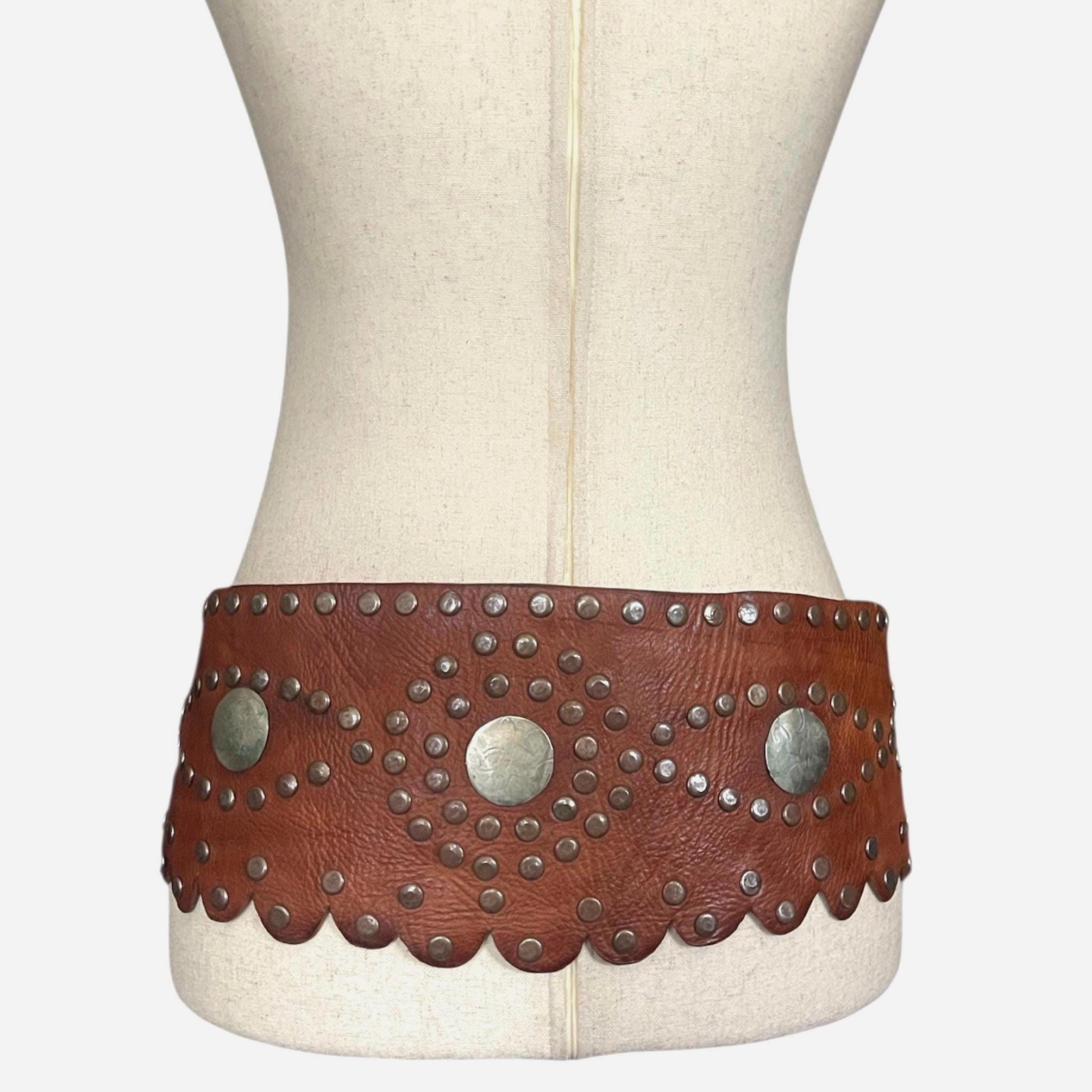 Vintage Genuine Moroccan Leather Studded Belt with Silver Buckle 1 1/2 main image 2