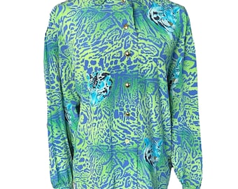 Escada sidenblus med gepardmönster, cirka 1980-talet