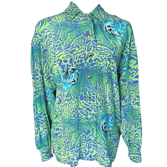 Escada Silk Cheetah Print Blouse Circa 1980s - image 1