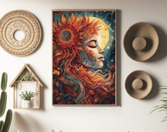 Beautiful Sunflower Sun Goddess | Digital Print | Wall Art | Journal Cover | Print on demand art