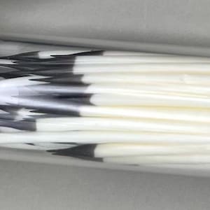 Könnte beinhalten: Eine transparente Plastikröhre mit zahlreichen weißen Stäbchen mit schwarzen Spitzen. Die Röhre ist mit einem transparenten Deckel und einem weißen Etikett mit der Aufschrift "LS 80CT" verschlossen. Die Stäbchen sind dicht in der Röhre verpackt.