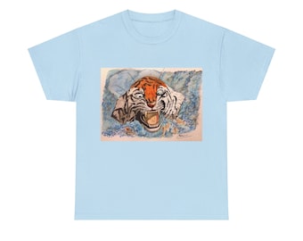 WATER TIGER UNISEX Heavy Cotton Tee | Tiger Face Graphic Shirt | Tiger Shirt | Vintage Tiger Shirt | Animal Print Shirt For Animal Lovers |