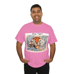EASY TIGER Unisex Heavy Cotton Tee | Tiger Face Graphic Shirt | Tiger Shirt | Vintage Tiger Shirt | Animal Print Shirt For Animal Lovers |