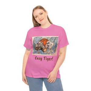 EASY TIGER Unisex Heavy Cotton Tee | Tiger Face Graphic Shirt | Tiger Shirt | Vintage Tiger Shirt | Animal Print Shirt For Animal Lovers |