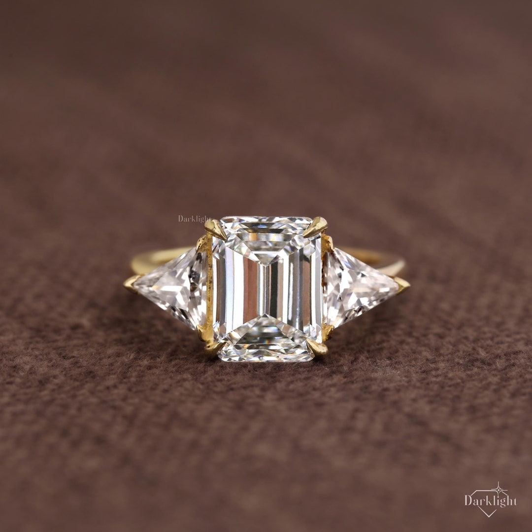 Emerald Cut Lab Grown Diamond Ring Three Stone Engagement Ring IGI ...