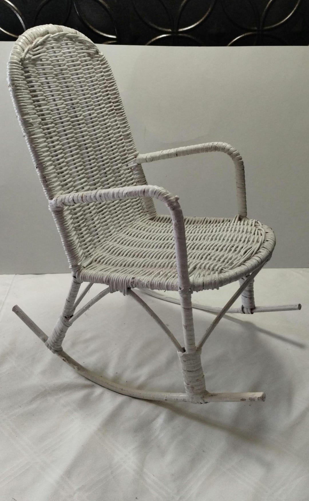 Vintage Wicker Rocking Doll Chair, Boho Plant Stand, Mini Rocker, 70s ...