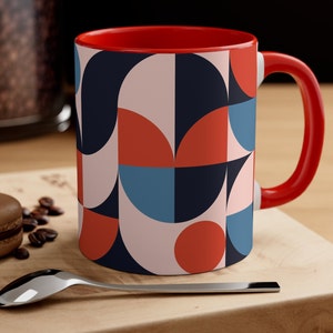 Mid-Century Modern Coffee Mug! Modern Mug, Geometric, Red, Custom Mug, Artistic and Unique, Red Accent Coffee Mug, Gifts for Her,