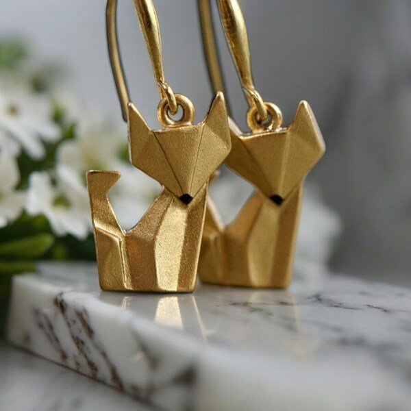 Charming Origami Fox Dangle Earrings: Hand-Painted, Gilded, Lightweight Accessories for Unique Style Design for Effortless Elegance