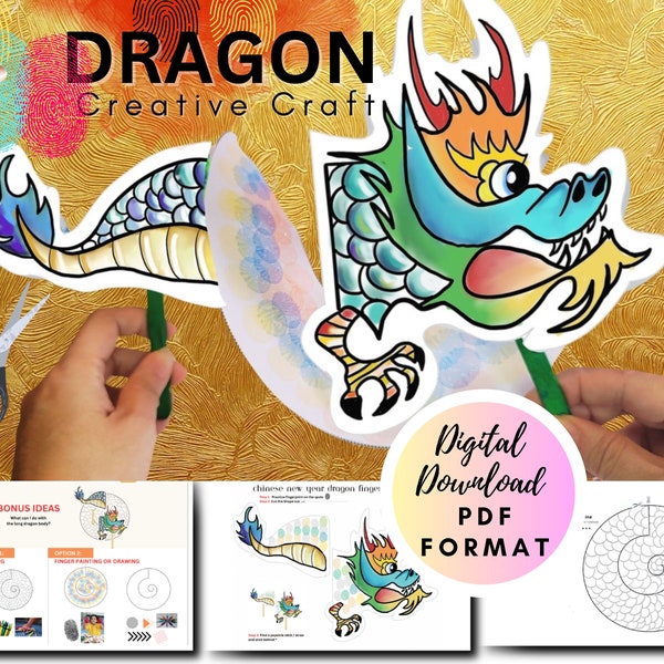 Chinese New Year Crafts Paper Dragon printable Lunar New Year 2024 DIY Craft kit for kids Chinese Dragon Coloring Year of the Dragon 2024