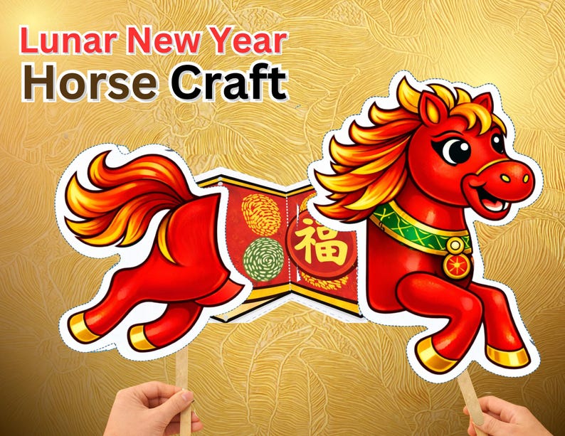 Montessori Horse Puppet Craft for Kids Lunar New Year Printable Chinese ...