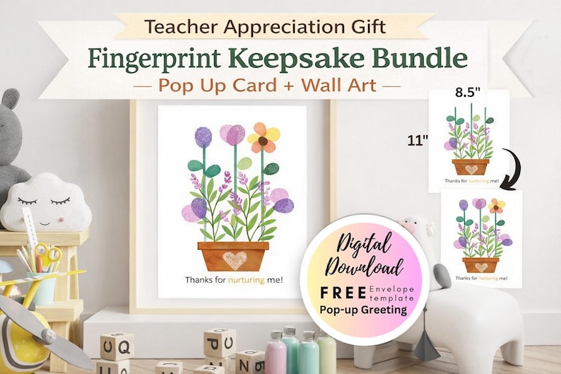 Teacher Appreciation Gift Wall Art Printable Fingerprint Craft Pop up ...