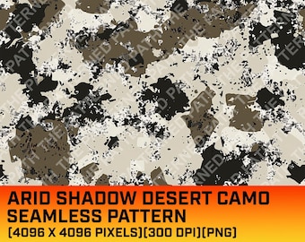 Arid Shadow Desert Camouflage Digital Seamless Pattern, Tactical Army Military Camo, Hunting Pattern, Commercial Use, Instant Download, PNG