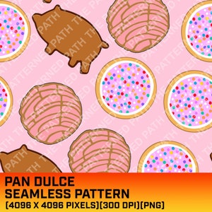 Pan Dulce Seamless Pattern, Concha PNG, Galleta, Marranito, Digital Paper, Sweet Bread, Dessert, Digital Art, Commercial Use, 300 DPI