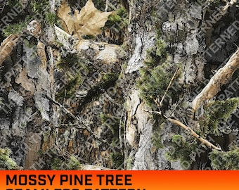 苔むした松の木の迷彩デジタルパターン、シームレスパターン、狩猟パターン、狩猟生活、商用利用、即時ダウンロード、松のテクスチャ