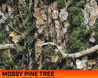 苔むした松の木の迷彩デジタルパターン、シームレスパターン、狩猟パターン、狩猟生活、商用利用、即時ダウンロード、松のテクスチャ