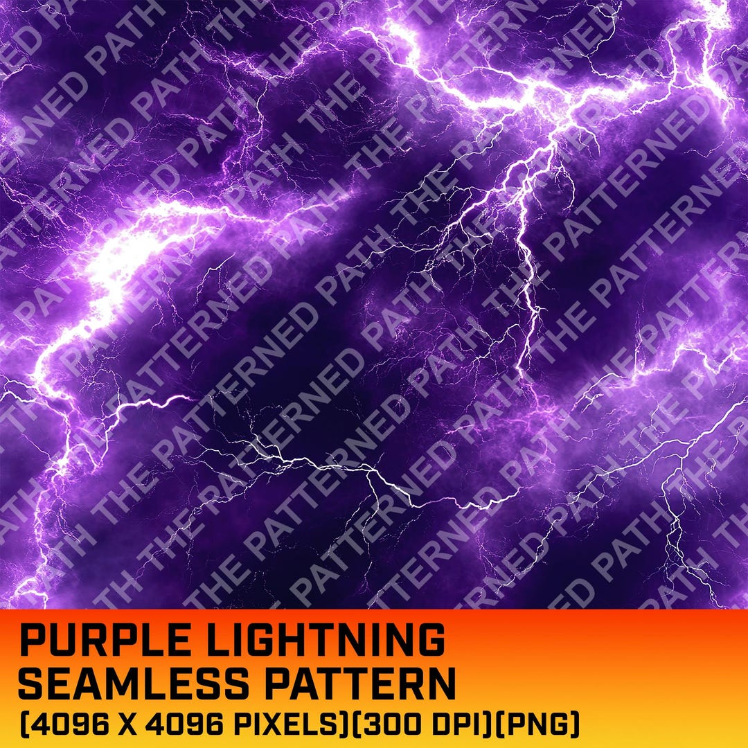 Purple Lightning Electricity Seamless Digital Pattern, Thunderstorm ...