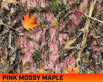 Padrão digital de camuflagem de bordo rosa coberto de musgo, padrão sem costura, padrão de caça, vida de caçador, uso comercial, download instantâneo, PNG