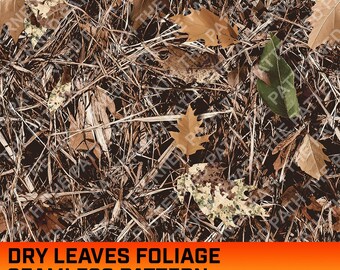 Padrão digital sem costura de camuflagem com folhas secas e grama seca, folhagem de outono, padrão de camuflagem, padrão de caça, camuflagem para caça, uso comercial, PNG