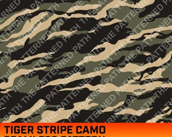 ヴィンテージタイガーストライプデジタルシームレスカモフラージュパターン、迷彩、タクティカル、ミリタリー、ハンティングパターン、即時ダウンロード、商用利用、PNG