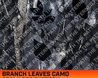 枝葉迷彩シームレスデジタルパターン、迷彩、狩猟、オークの葉、カエデの葉、グランジ、商用利用、即時ダウンロード、PNG