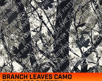 カエデの枝の迷彩柄シームレスデジタルパターン、迷彩柄、狩猟、カエデの葉、グランジ、商用利用可、即時ダウンロード、PNG