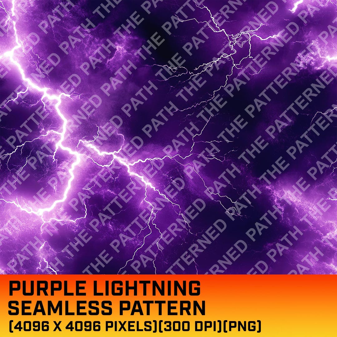 Purple Lightning Electricity Seamless Digital Pattern, Thunderstorm ...