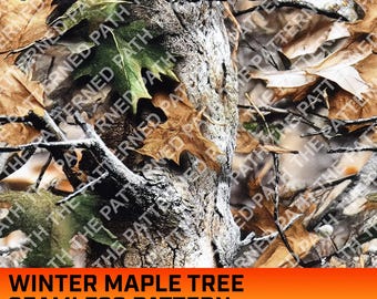 冬のメープルツリー迷彩柄シームレスデジタルパターン、迷彩柄、狩猟、メープルリーフ、狩猟生活、商用利用可、即時ダウンロード、PNG