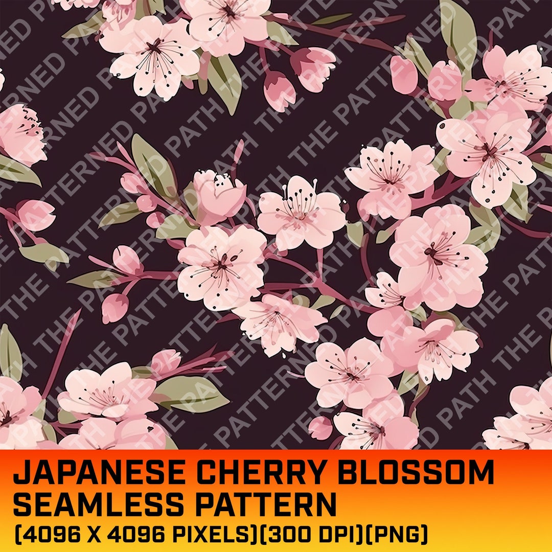 Japanese Cherry Blossom Seamless Pattern Floral PNG Flower Etsy