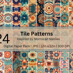 Tile Patterns - Pack of 24 Trendsetting Seamless Designs with Intricate Mandalas Inspired by Moroccan Textiles for Crafting and DIY Projects