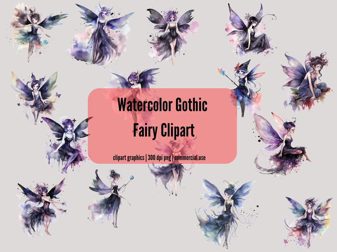 Watercolor Gothic Fairy Clipart – Dark Fantasy PNG Images (digital ...