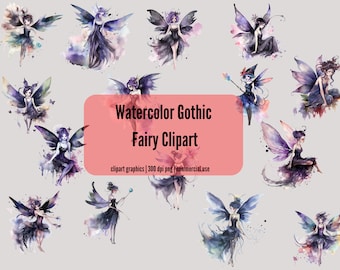 Watercolor Gothic Fairy Clipart – Dark Fantasy PNG Images (Digital Product)