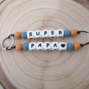 Porte clé personnalisé en perle silicone, superbe idée cadeau pour papa,fête des pères