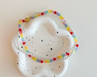 100 % handgefertigte, zweireihige Halskette und Halsband aus weißen Perlen und Regenbogenfarben für Damen, kostenloser Versand