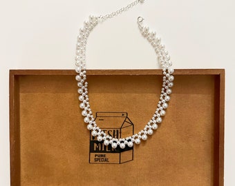 Vintage weave three-row white pearl choker/necklace for women 100% handmade free shipping