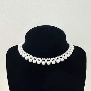 Elegant Handmade Layered/ three-row Pearl Choker Necklace – Stunning White Glass Pearls for Bridal, Formal, Mother’s Day /Statement Jewelry