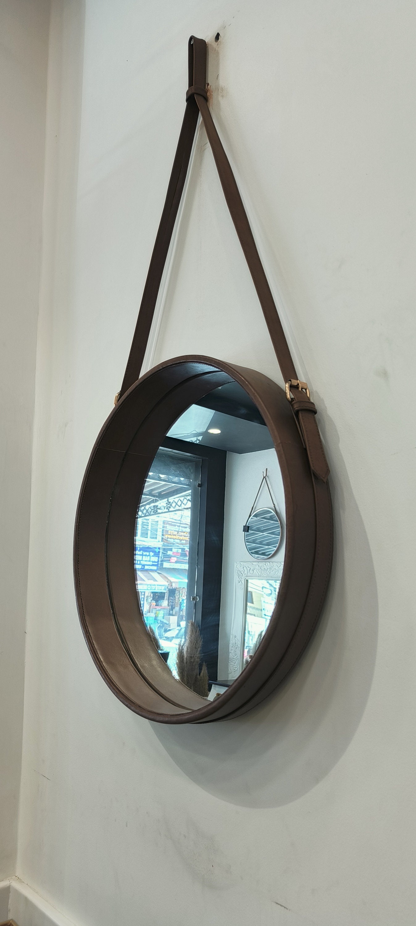 LEATHER HANGING MIRROR Etsy