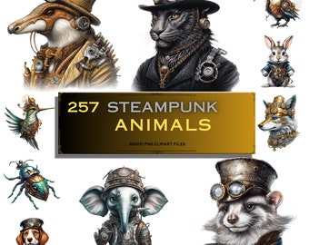 Steampunk Animals Clipart Mega Bundle / Sfondo trasparente / Download digitale stampabile