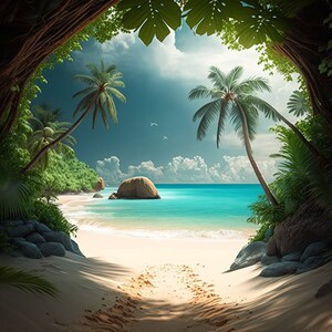 Tropical Island Virtual Backgrounds (3 Pack) - Ideal for Home, Office, Social Media / Desktop Backgrounds for Professional and Personal Use