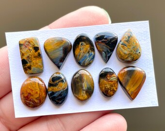 1pc cabochon Pietersite bleu et doré - Mini anneau pendentif taille Flatback pierres - ovale larme Rectangle pierres précieuses naturelles