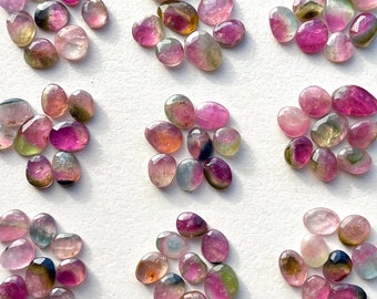 8pcs Multi Tourmaline Rose cut Cabochons LOT - flat back bi colour watermelon tourmaline - pink green tourmaline - ring making gemstones