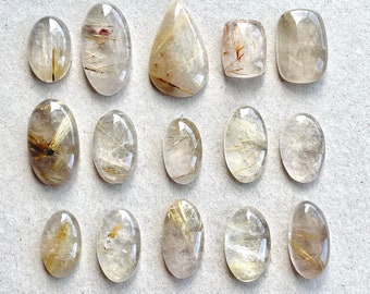 1pc Golden Rutilated Quartz Flatback Cabocon - Gold Rutile Freeform oval teardrop Ring size Natural Gemstones - Jewelry Pendant (A)E12