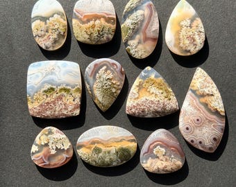 1pc Banded Moss Agate flatback cabochon - Scenic Black Quartz Chalcedony Green White Garden Landscape - Gemstones macrame wire wrapping E11