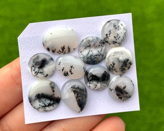 1pc 12-16mm Dendritic Opal Cabochon - Round Oval Ring size Dendrite White Black Scenic Landscape Opal - Gemstones Jewelry bezel setting