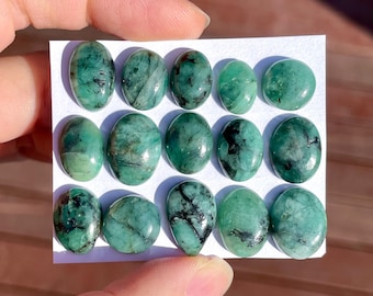 1pc 11-16mm Emerald flatback Cabochon - Green Oval Round Gemstones Jewelry bezel setting pendant wire wrapping E13upsidedwn
