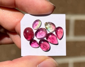 1 stuk Rubelliet Roze Toermalijn Cabochon - watermeloen toermalijn platte edelstenen - ringzetting zilverbenodigdheden oktober geboortesteen E5