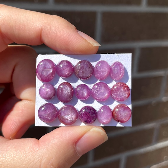 1pc 7-10mm Silky Star Ruby Cabochon - flatback round oval silk sheen pink red Gemstone July birthstone Jewelry Ring setting bezel claw (E17)